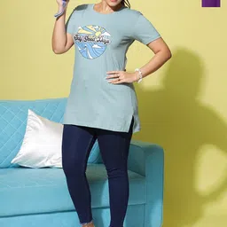 9shines Label Women Pack Of 2 Printed Plus Size Cotton Long Lounge T-Shirts-image-58