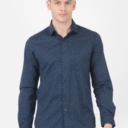 Turtle Men Navy Blue Slim Fit Floral Printed Pure Cotton Casual Shirt-image-94