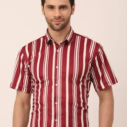 JAINISH Men Maroon Classic Striped Formal Shirt-image-33