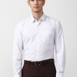 Peter England Men White Slim Fit Printed Formal Cotton Shirt-image-57