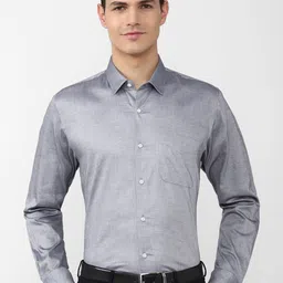 Peter England Men Grey Cotton Slim Fit Formal Shirt-image-45