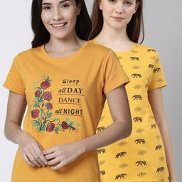 Kryptic Women Pack of 2 Printed Pure Cotton Lounge T Shirts-image-9