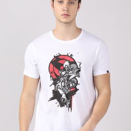 Bushirt Men White Printed Raw Edge T-shirt-image-42