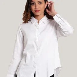 Indietoga Women Plus Size White Solid Slim Fit Cotton Formal Shirts-image-70