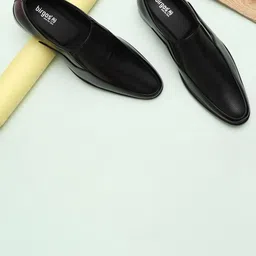 birgos Men Black Textured Slip-On Formal Shoes-image-20