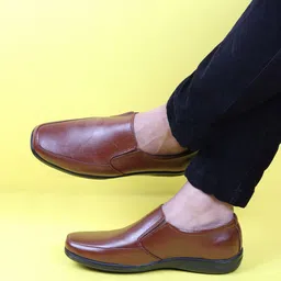 FAUSTO Men Tan Brown Formal Leather Slip On Shoes-image-23