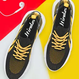 HIROLAS Men Yellow Mesh Running Shoes-40