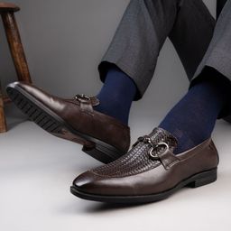 Alberto Torresi Men Textured Buckle Detailed Formal Slip-On Shoes-image-30
