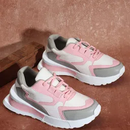 The Roadster Lifestyle Co. Women White & Pink Colourblocked Lightweight Sneakers-picture-4