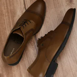 Van Heusen Men Brown Solid Leather Formal Derby Shoes-image-90