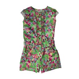 KiddoPanti Girls Green & Red Printed Playsuit-image-1