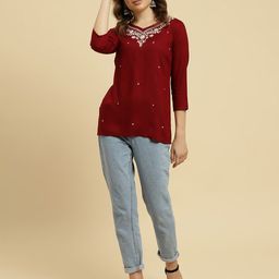 QAZMI Pashmina Work Kashmiri Embroidered V-Neck Kurti-picture-38