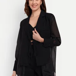 iki chic Black Tie-Up Notched Lapel Collar Blazer With High Waist Shorts-picture-18