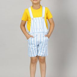 KiddoPanti Boys Striped Twill Dungaree With T-Shirt-image-14
