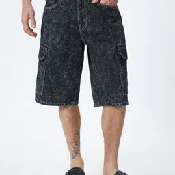 Koton Men Washed Loose Fit Pure Cotton Cargo Shorts-image-18