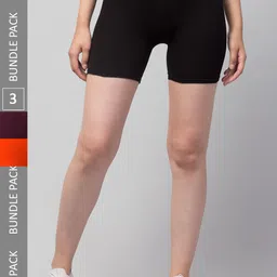 Apraa & Parma Women Pack Of 3 Skinny Fit Pure Cotton Cycling Shorts-picture-32