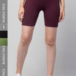 Apraa & Parma Women Pack Of 3 Skinny Fit Pure Cotton Cycling Shorts-picture-26