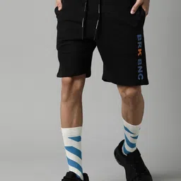 Breakbounce Men Black Mid-Rise Cotton Sports Shorts-image-27