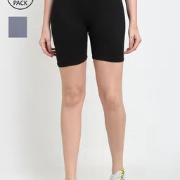 GRACIT Women Pack of 2 Black & Grey Cycling Sports Shorts-picture-28