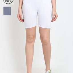 GRACIT Women White & Grey Cycling Sports Shorts-image-6
