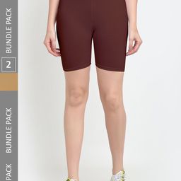 Jinfo Women Pack of 2 Mid-Rise Cotton Lycra Cycling Sports Shorts-image-24