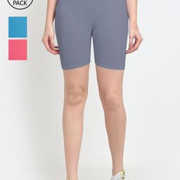GRACIT Women Pack of 3 Grey Cycling Sports Shorts-image-127