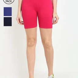 GRACIT Pack Of 3 Women Blue Cycling Sports Shorts-image-7