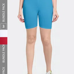 Jinfo Women Pack Of 3 Mid-Rise Above Knee Length Cycling Sports Shorts-picture-44