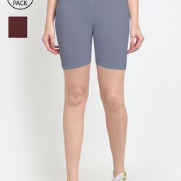 GRACIT Women Pack Of 2 Grey & Brown Cycling Sports Shorts-picture-7