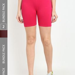 Jinfo Women Pack Of 2 Mid-Rise Super Commed Lycra Cycling Sports Shorts-image-72