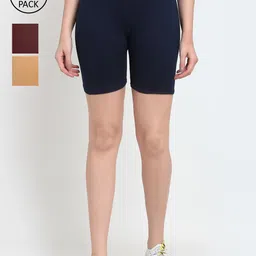 GRACIT Pack Of 3 Women Beige Cycling Sports Shorts-image-88