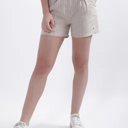ELLE Women Striped Mid-rise Regular Fit Linen Shorts-image-40