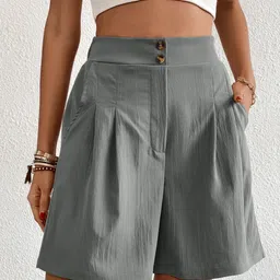 Grey Solid Regular Fit High-Rise Shorts-picture-11