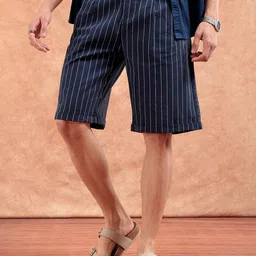 The Indian Garage Co Men Striped Loose Fit Technology Shorts-image-98