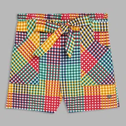 Blue Giraffe Girls Multicoloured Checked Shorts-14