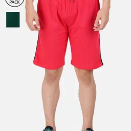 PRIDE APPAREL Set Of 2 Men Red & Green Outdoor Shorts-image-98