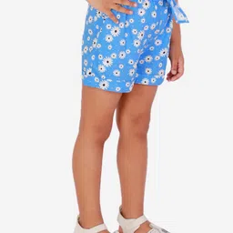 Superminis Girls Blue & White Floral Printed Regular Shorts-image-16
