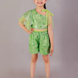 LIL DRAMA Girls Sequins Embellished Ruffles Top With Shorts-image-12
