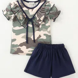 CrayonFlakes Girls Camouflage Printed Ruffles Top with Shorts-picture-3