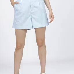 Tokyo Talkies Women Blue Regular Shorts with Belt-image-6