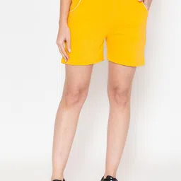 BODYACTIVE Women Yellow Solid Mid Rise Cotton Regular Shorts-image-87