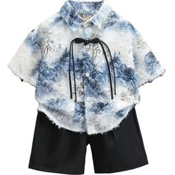 StyleCast x Revolte Boys Blue Self Design Shirt With Shorts-image-46