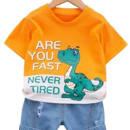 StyleCast Kids Orange Printed Pure Cotton T-shirt with Shorts-image-40