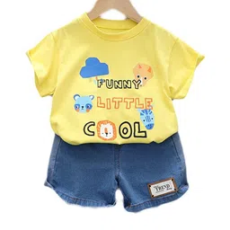StyleCast Kids Yellow Printed Pure Cotton T-shirt with Shorts-image-21