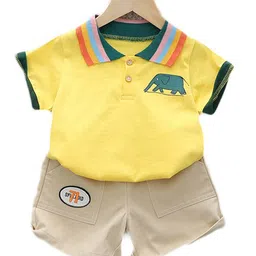 StyleCast Kids Yellow Pure Cotton T-shirt with Shorts-image-95
