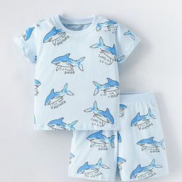 StyleCast Kids Blue Printed Pure Cotton T-shirt With Shorts-image-67