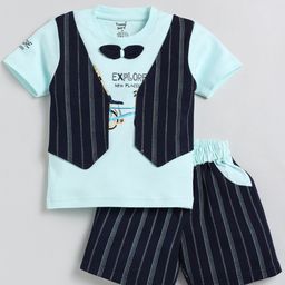 Toonyport Boys Printed Pure Cotton T-shirt with Shorts And Waistcoat-image-73