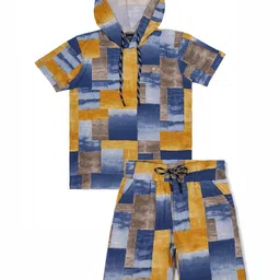 CAVIO Boys Yellow & Blue Printed T-shirt with Shorts-image-19