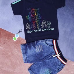 V-Mart Boys Printed Knit-Denim T-shirt With Shorts-image-50