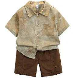 StyleCast x Revolte Boys Green & Brown Dyed Shirt with Shorts-image-27
